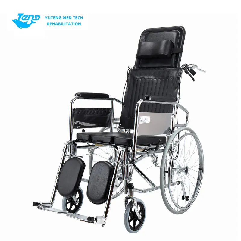 Fauteuil roulant inclinable en acier à dos haut